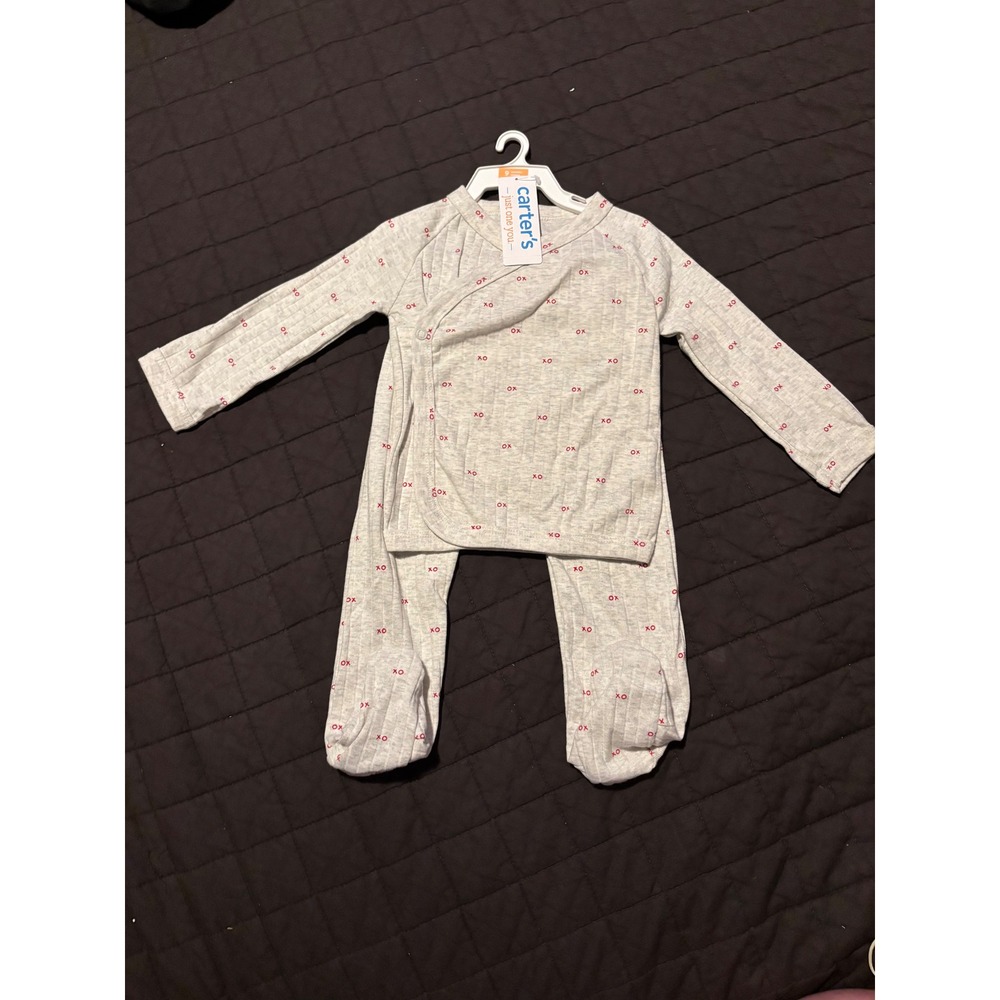 Carter's Just One You Baby Gray XO Ribbed Kimono Side Snap Footed Sleeper 9M NWT